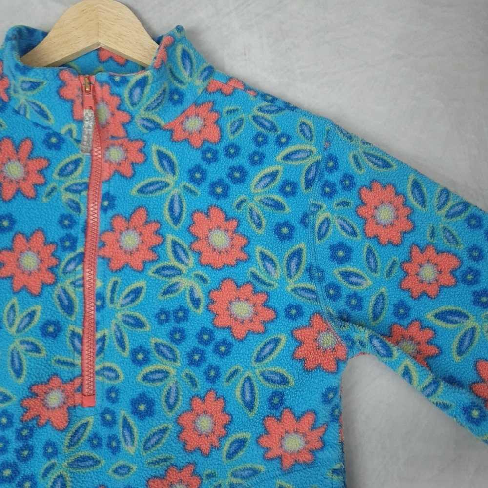 Vintage LL Bean Fleece Jacket Girls Small Blue Floral 1/4 Zip Pullover 90s Y2K - Picture 5 of 16